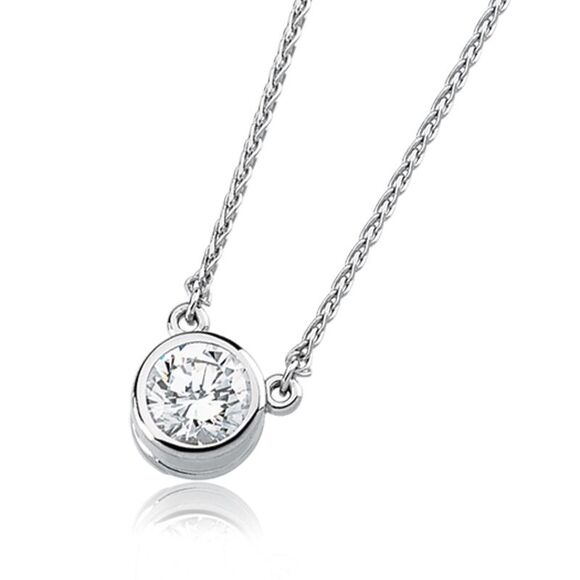 Cubic Zirconia and 14k White Gold Solitaire Necklace